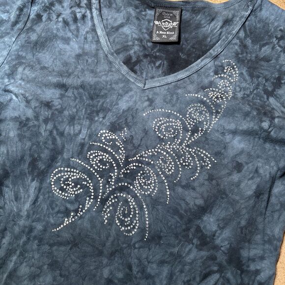 Sledge USA Shirt Womens XL Gray Tie Dye Embellished V Neck Ladies Top H1 - Picture 2 of 6